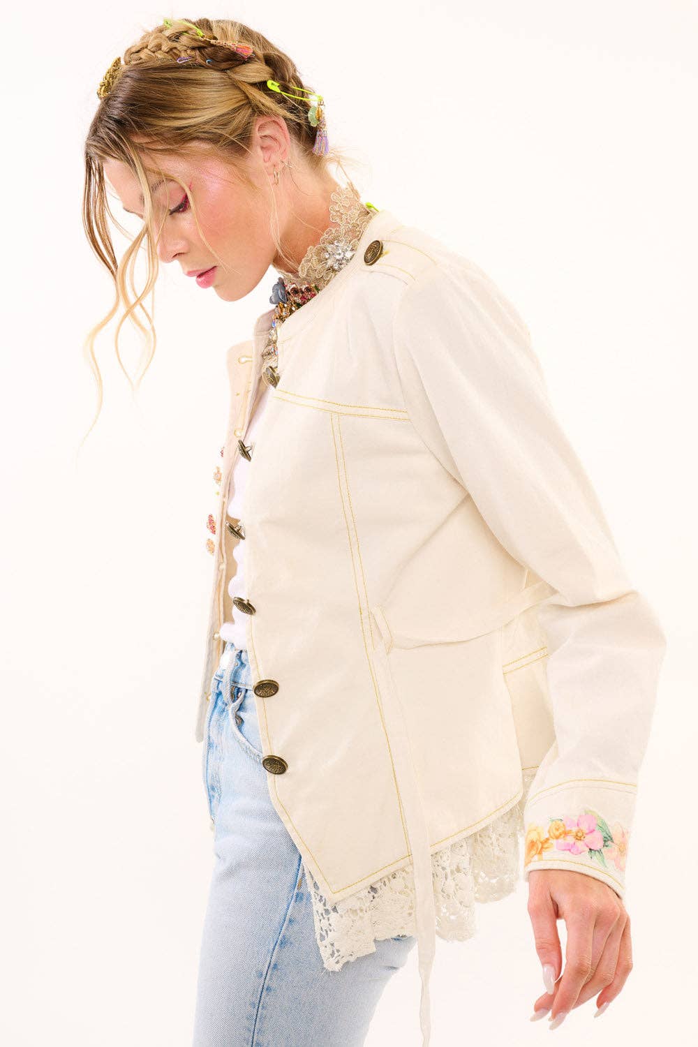 Cream Jacket With Lace Trim: Natural Ivory / Small