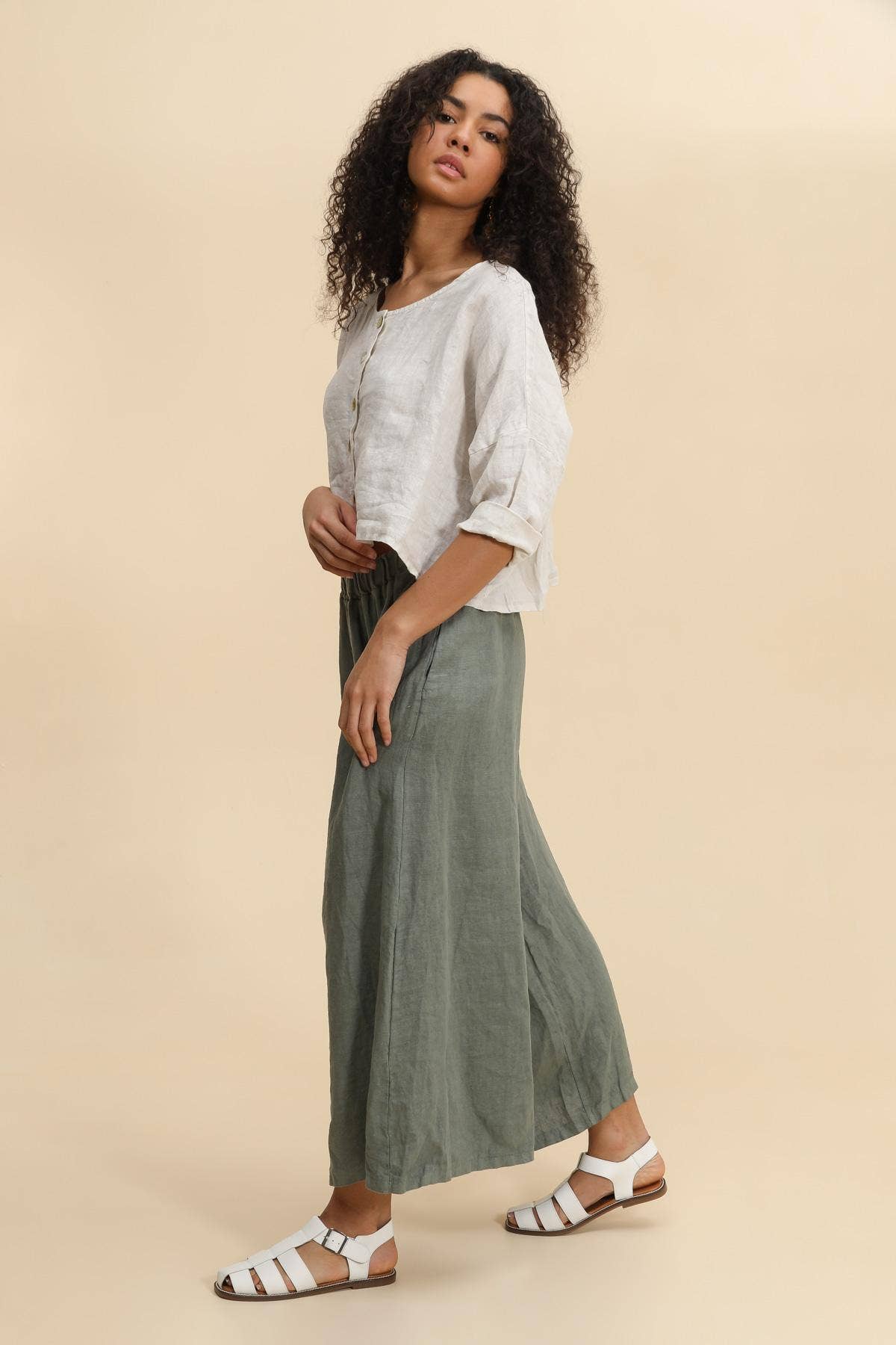 100% linen wide leg pants - One Size