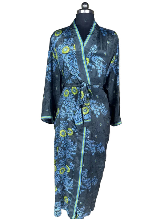 Vintage Crepe Silk Kimono Boho Robe Loungewear Beach Coverup