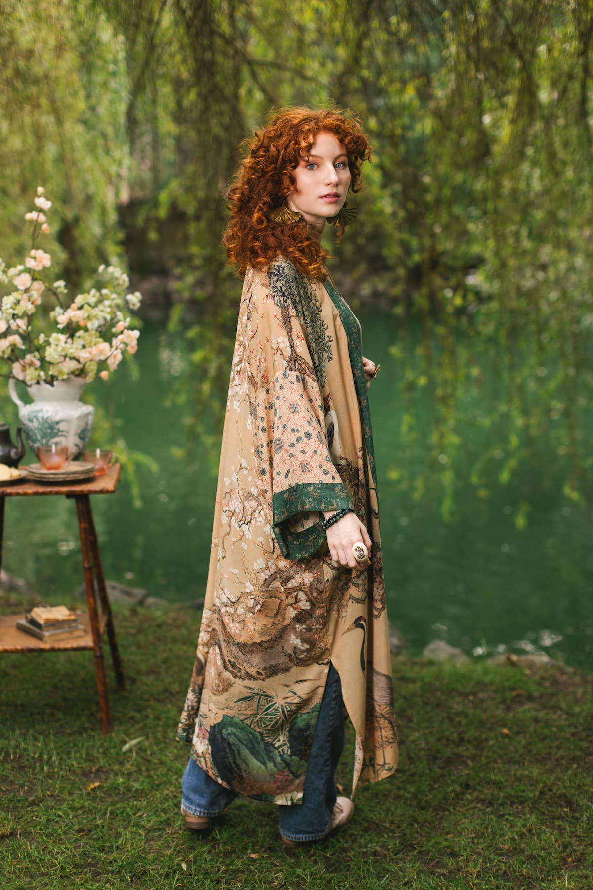 Fable Opera Duster Kimono Robe w/ Deer Moon & Blossom