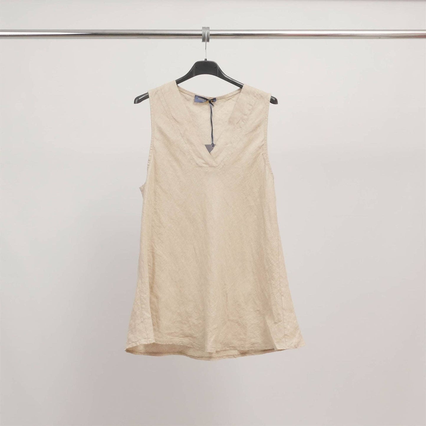 Sleeveless V neck Linen top in Taupe- Size 10 to 12