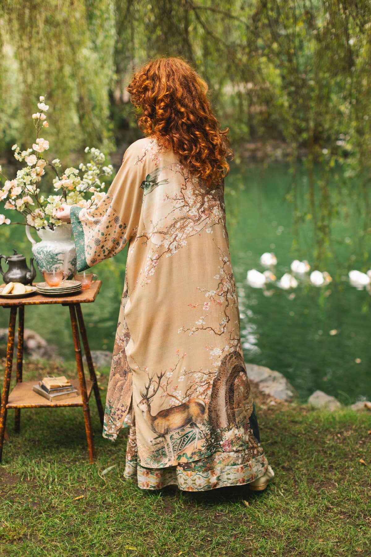 Fable Opera Duster Kimono Robe w/ Deer Moon & Blossom