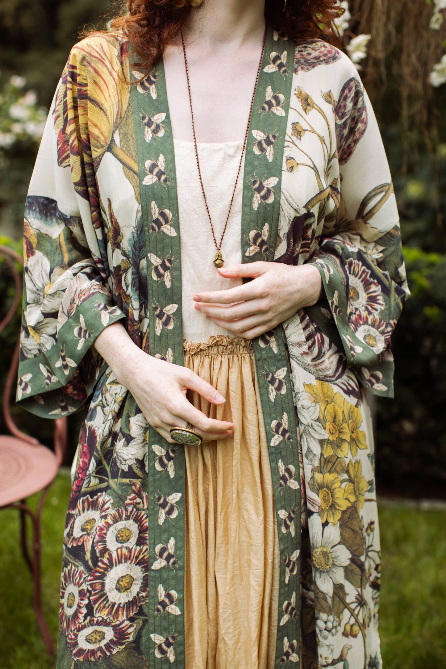 Love Grows Wild Floral Bamboo Kimono Duster Robe with Bees