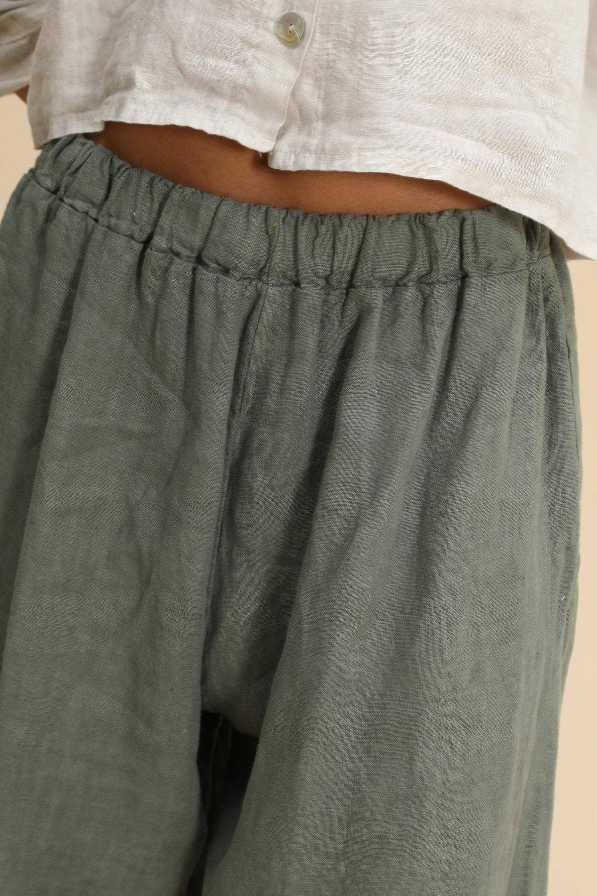 100% linen wide leg pants - One Size