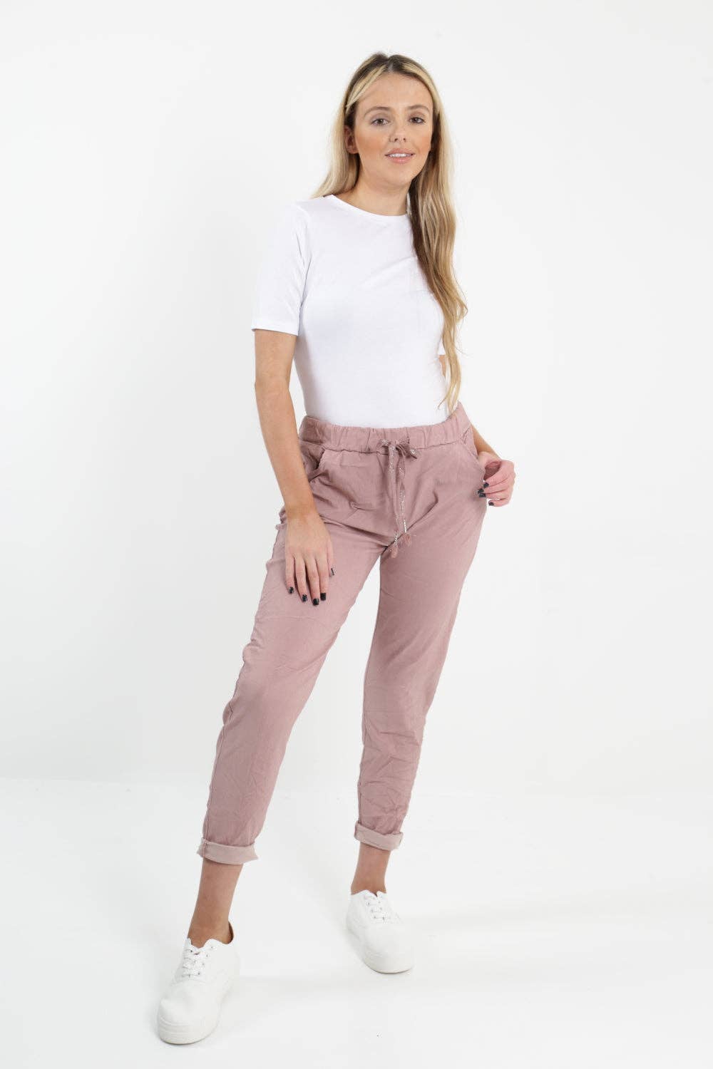 Italian Stretch Pants: Dusky Pink / One Size (10-14)
