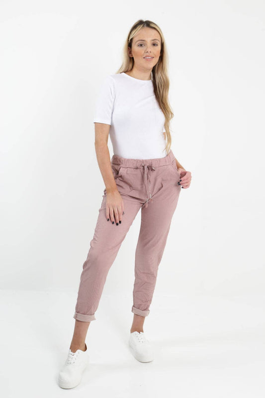 Italian Stretch Pants: Dusky Pink / One Size (10-14)