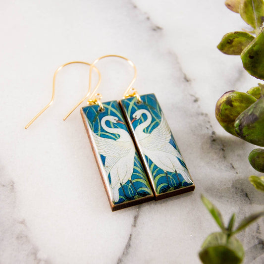 Vintage Art Deco Swan Rectangle Earrings