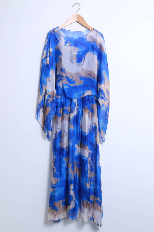 2-in-1 printed silk dress: 30% silk 70% viscose / Royal blue / One size S to M