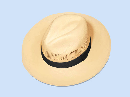 Classic Patterned Beige Panama Hat - Natural Straw Beach Hat: One size fits most men