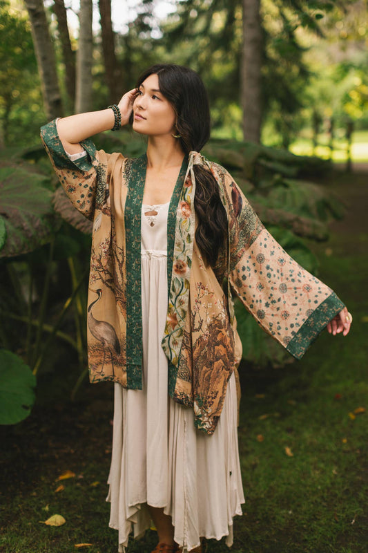 Fable Matinée Duster Kimono w/Blossoms, mid-length