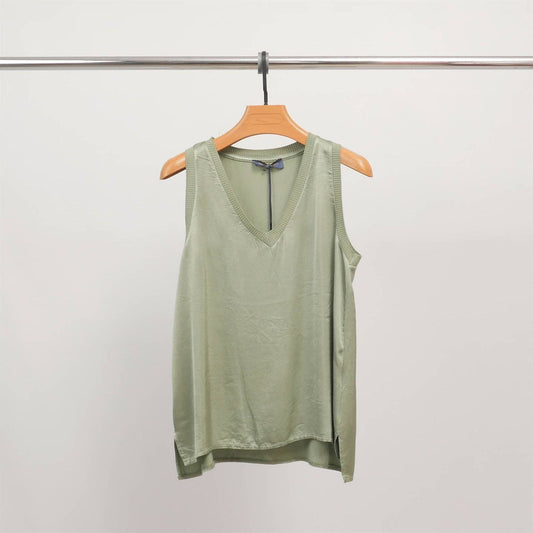 V-neck tank top in fluid viscose Khaki- Size 10