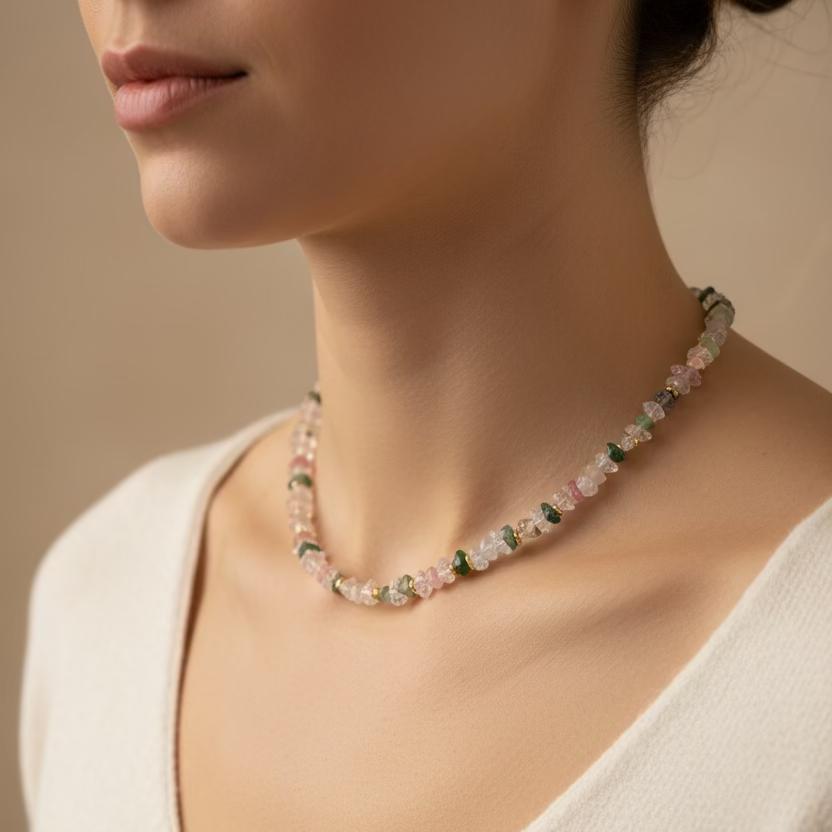 Prism of Light 55 — Herkimer Diamond & Tourmaline Necklace, 18ct Gold Vermeil by My Archetype