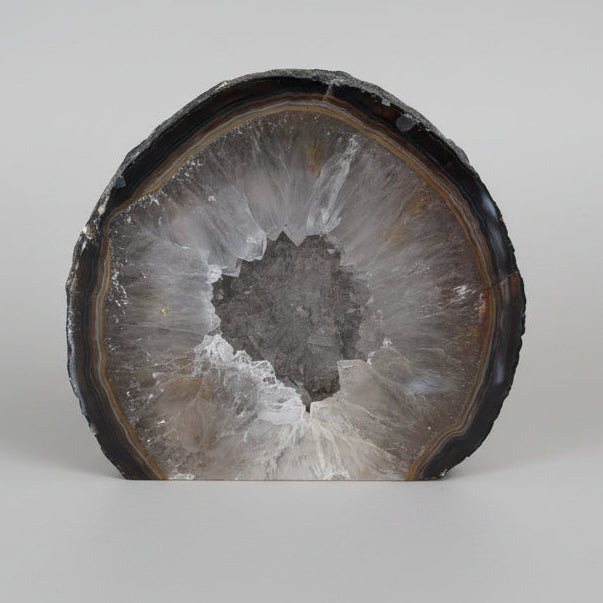 Agate (Grey Banded Agate with Quartz Druzy Centre)