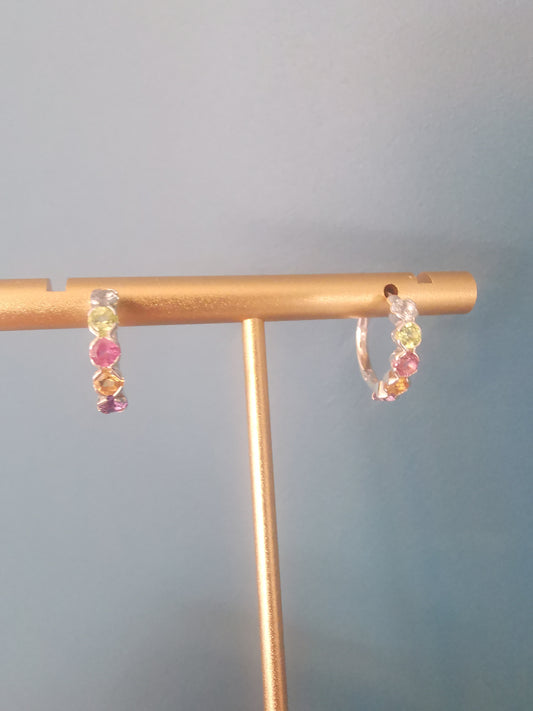 Multi Gemstone Sterling Silver Mini Hoop Earrings