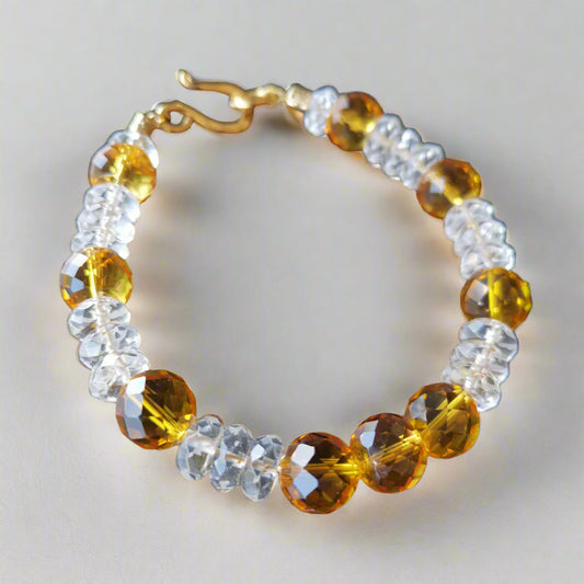 CITRINE & CLEAR QUARTZ BEAD BRACELET
