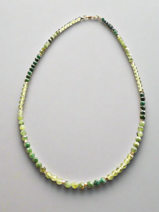 PERIDOT & JADE FACETED ROUND BEAD & 24K GOLD PLATED STERLING SILVER NECKLACE