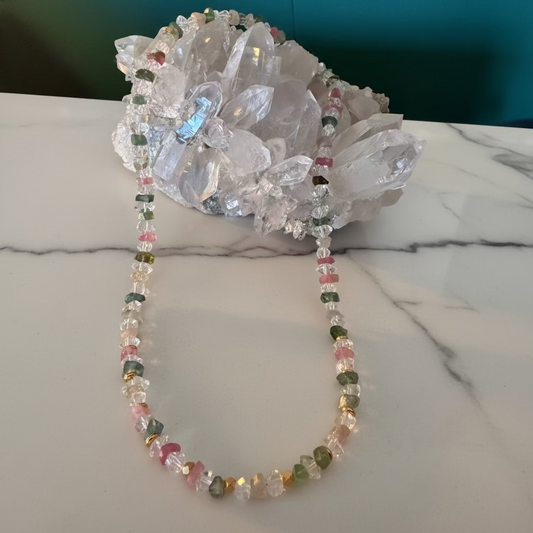 Prism of Light 55 — Herkimer Diamond & Tourmaline Necklace, 18ct Gold Vermeil by My Archetype