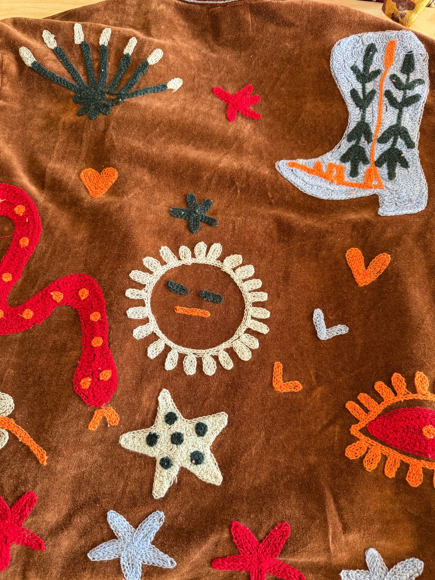 Appliqué Velvet Jacket – Snake & Celestial Embroidery: Brown