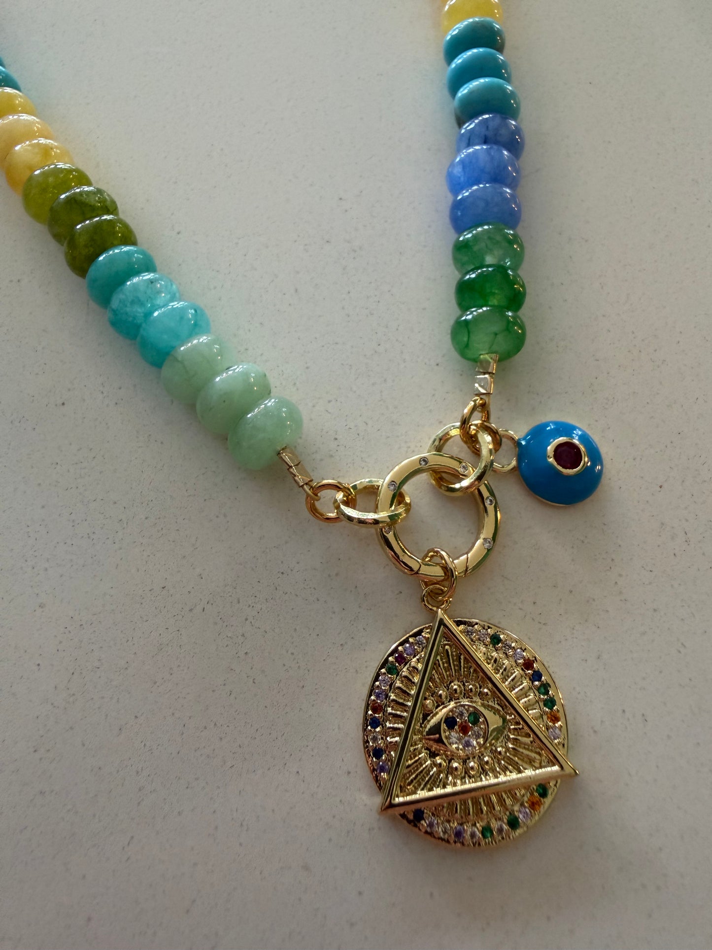 Candy Jade Necklace with Eye Charm Talismans