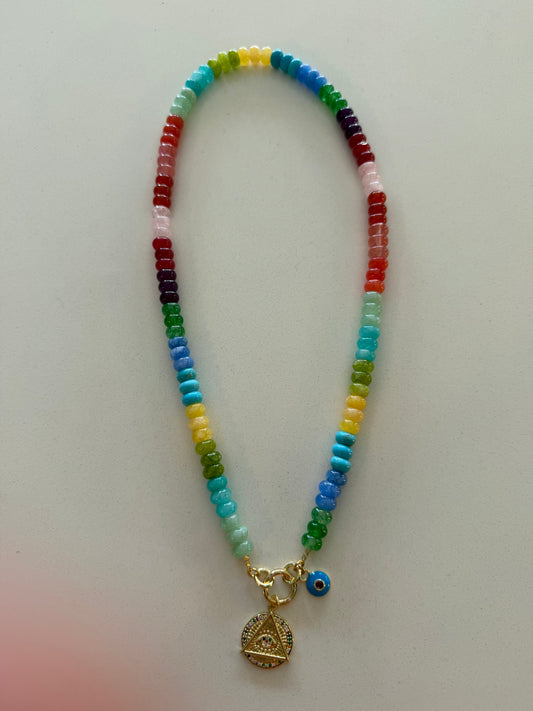 Candy Jade Necklace with Eye Charm Talismans