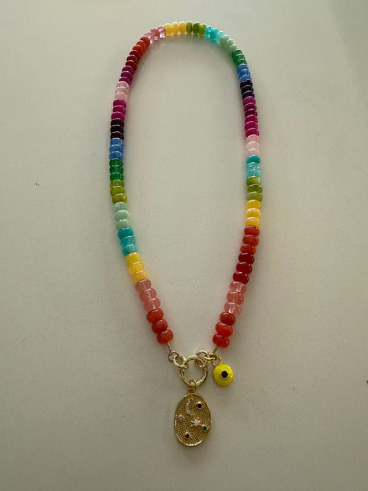 Candy Jade Necklace with Constellation & Eye Charm Talismans