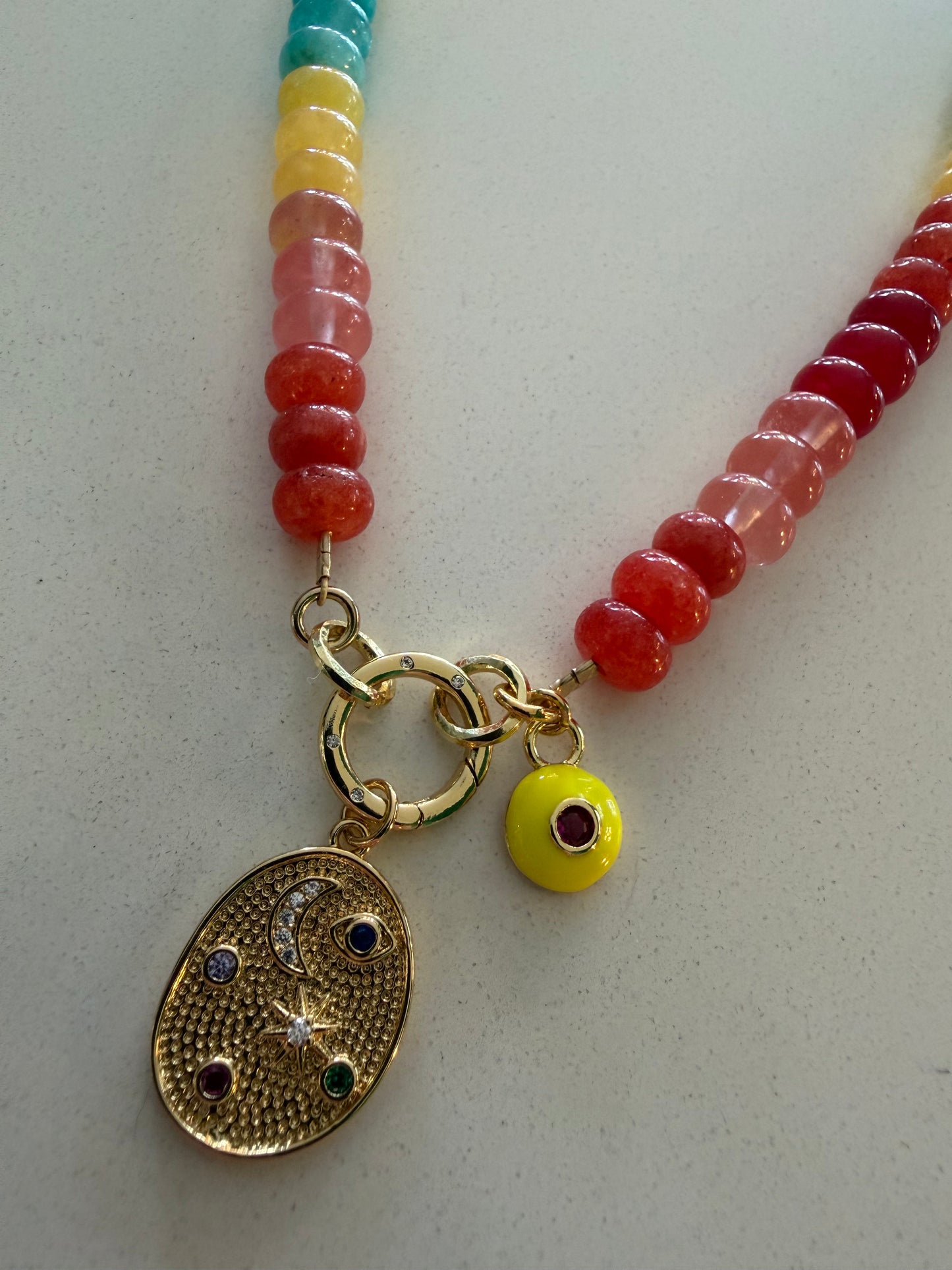 Candy Jade Necklace with Constellation & Eye Charm Talismans
