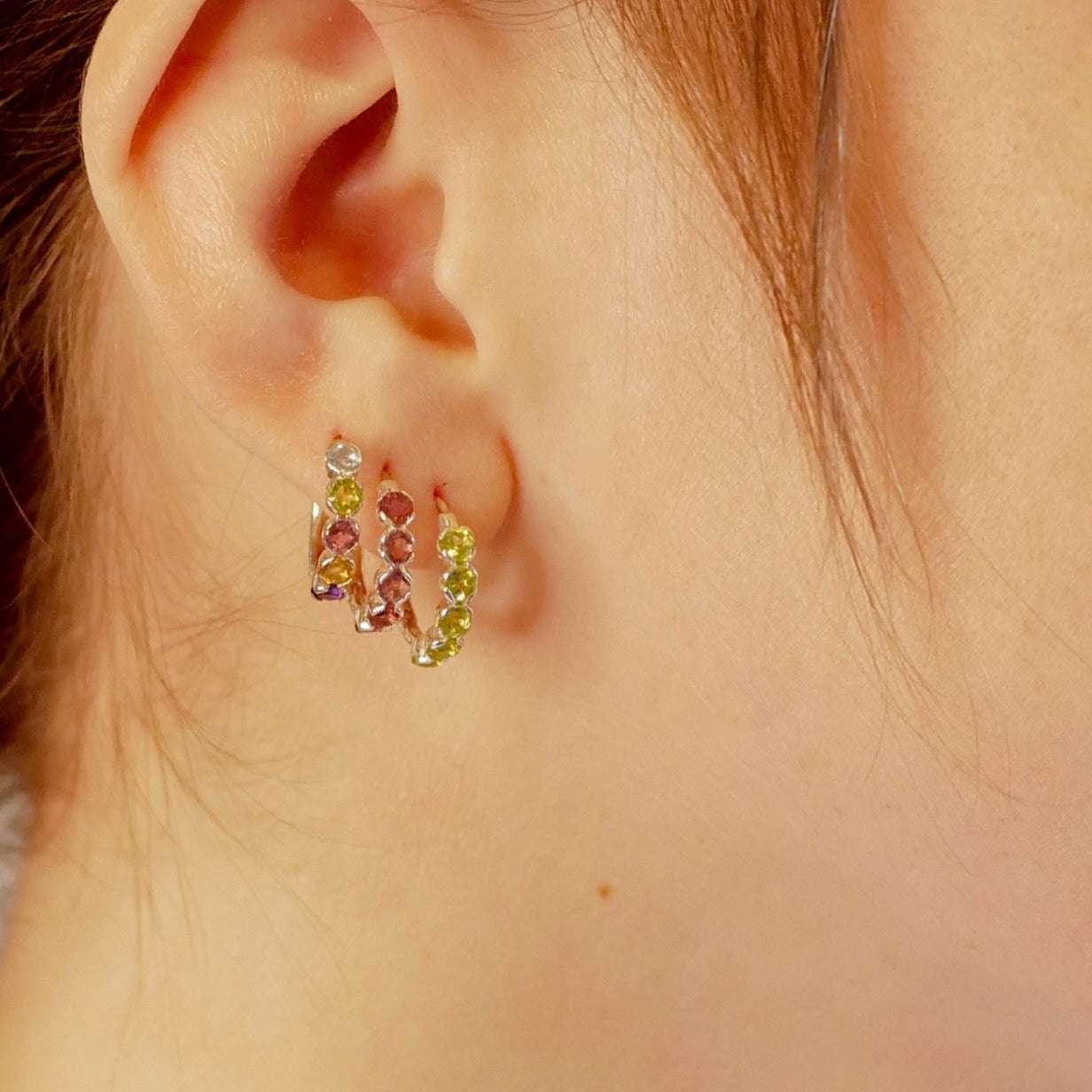 My Archetype Hoop Huggies Sterling Silver Earrings- Peridot or Pink Tourmaline or Multi-Gemstone