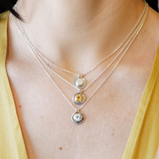 My Archetype Birthstone Silver Necklaces - October/White Opal, November/Yellow Topaz
