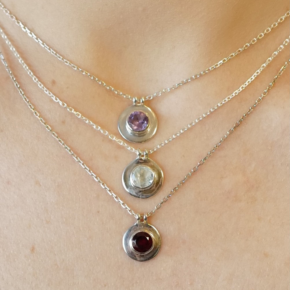 My Archetype Birthstone Silver Necklaces - January/Garnet, February/Amethyst, March/Aquamarine