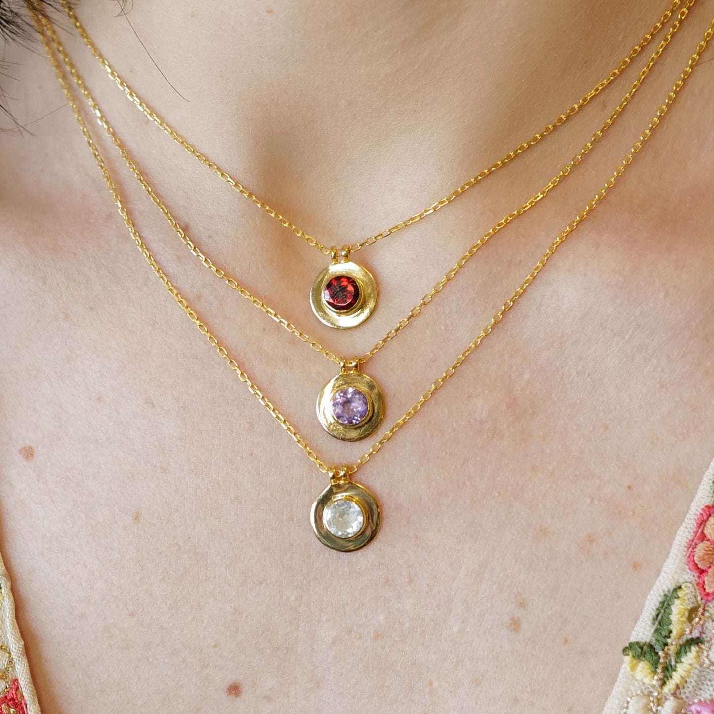 My Archetype Birthstone Gold Necklaces - January/Garnet, February/Amethyst, March/Aquamarine