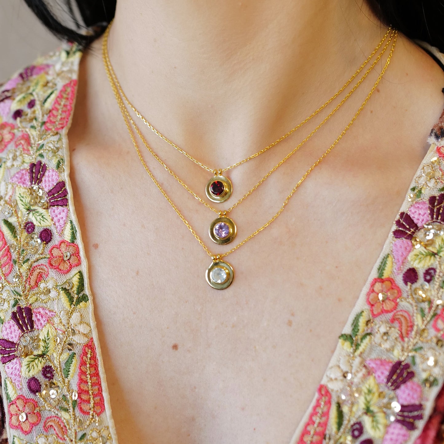 My Archetype Birthstone Gold Necklaces - January/Garnet, February/Amethyst, March/Aquamarine