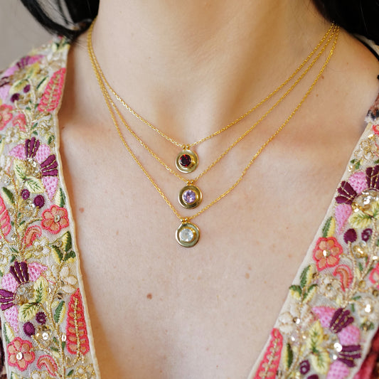 My Archetype Birthstone Gold Necklaces - January/Garnet, February/Amethyst, March/Aquamarine