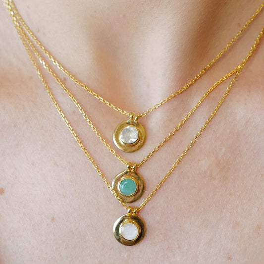 My Archetype Birthstone Gold Necklaces - April/White Topaz, May/Emerald, June/Moonstone