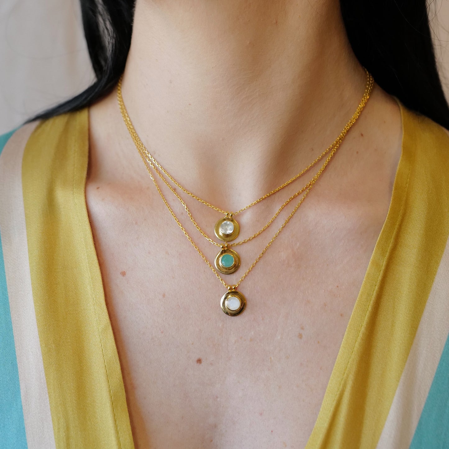 My Archetype Birthstone Gold Necklaces - April/White Topaz, May/Emerald, June/Moonstone