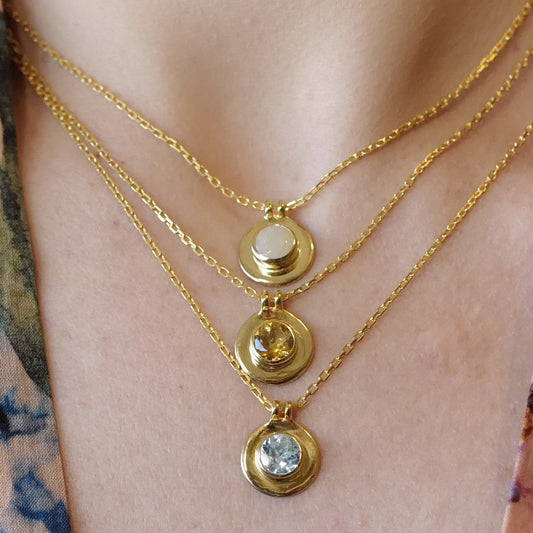 My Archetype Birthstone Gold Necklaces - October/White Opal, November/Yellow Topaz, Gold
