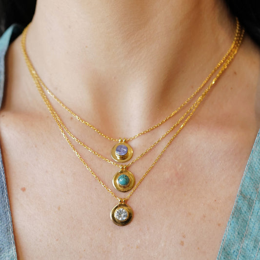 Birthstone Gold Necklaces -December/Turquoise/Tanzanite/Blue Topaz