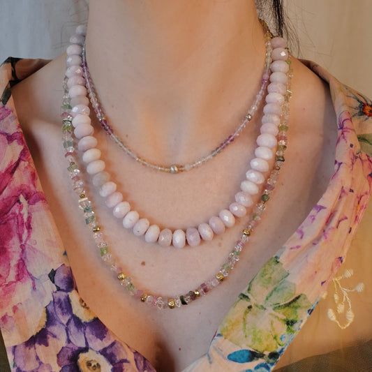 Lilac Kunzite Faceted Rondelle Beads Necklace with S/Silver Extension Chain and Clasp