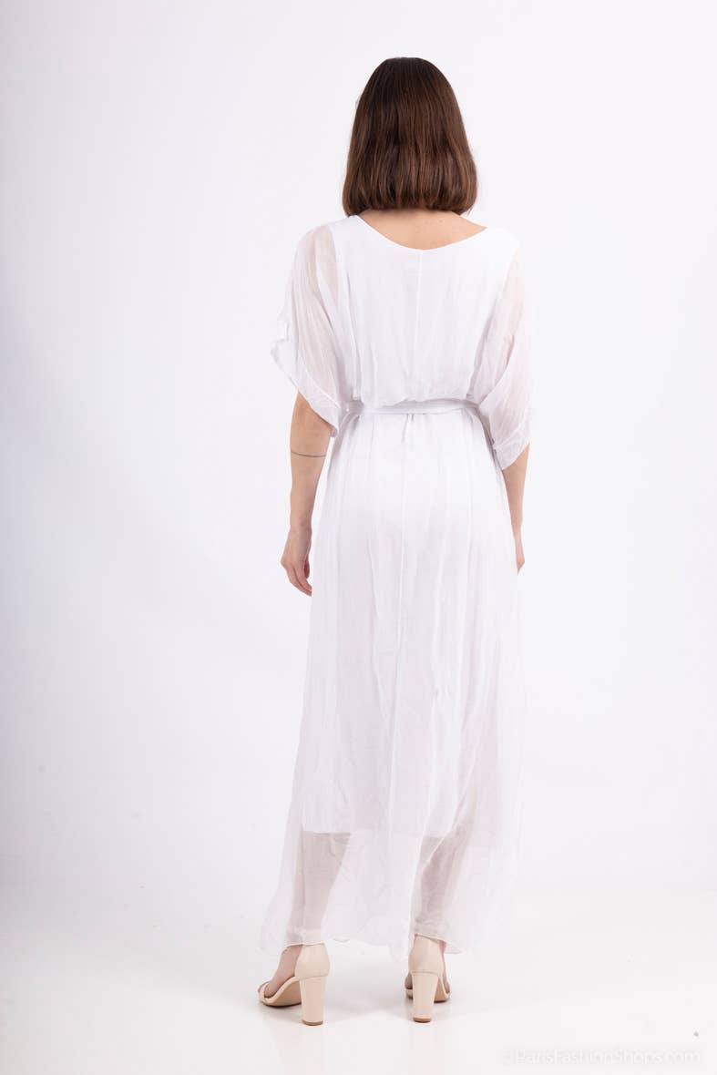 Long Silk Dress - 50% silk - 50% viscose / White / One size