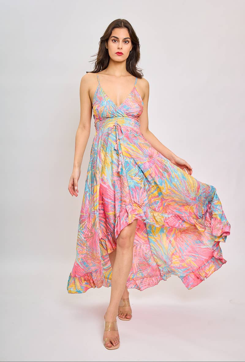 Bohemian asymmetric silk mix dress-One size