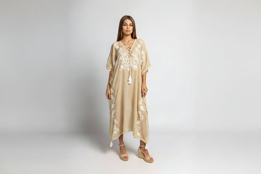Embroidered Beach Long Kaftan: One Size Fits Most