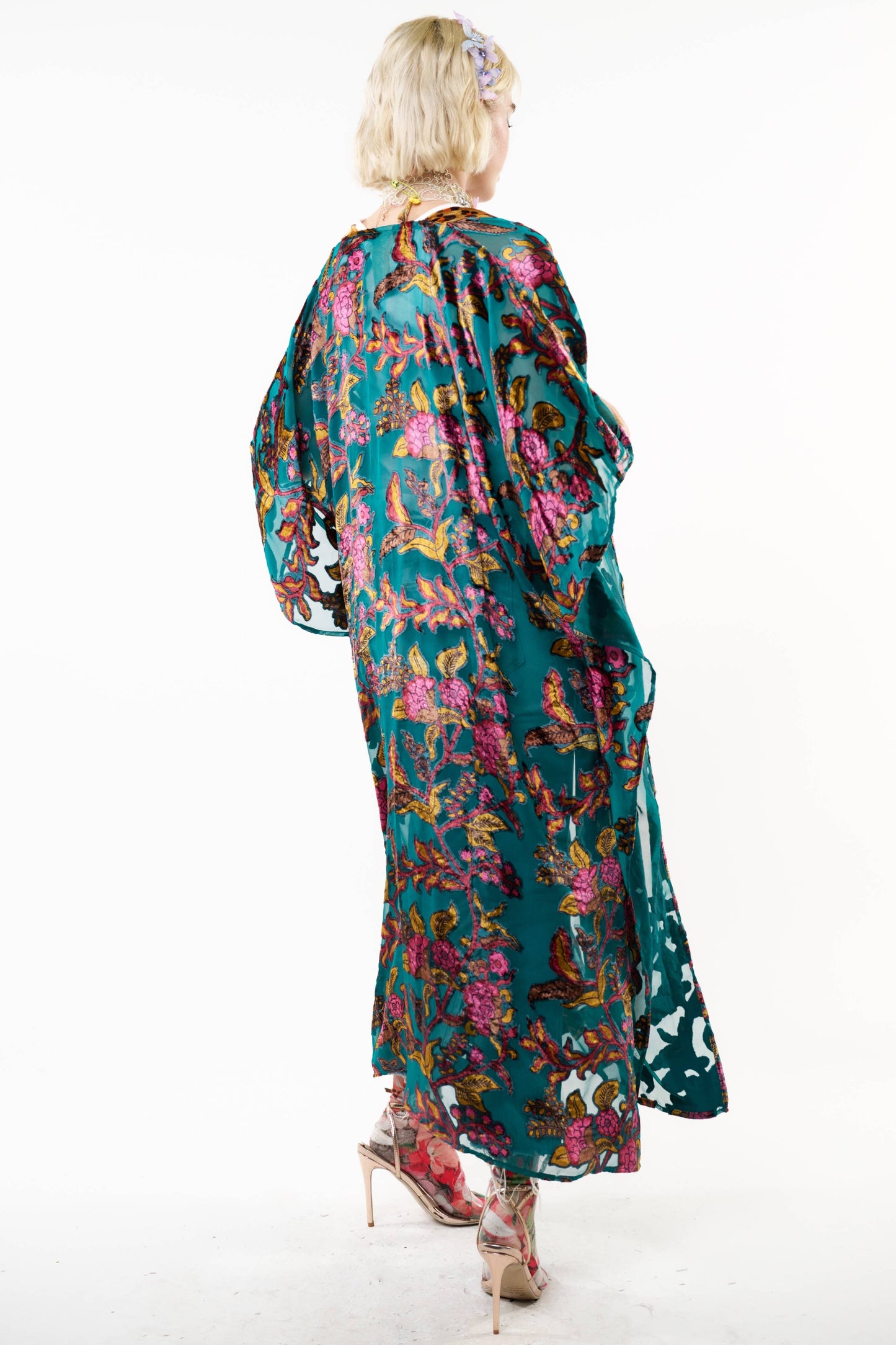 Holiday Jewels Maxi Kimono: Teal / One Size