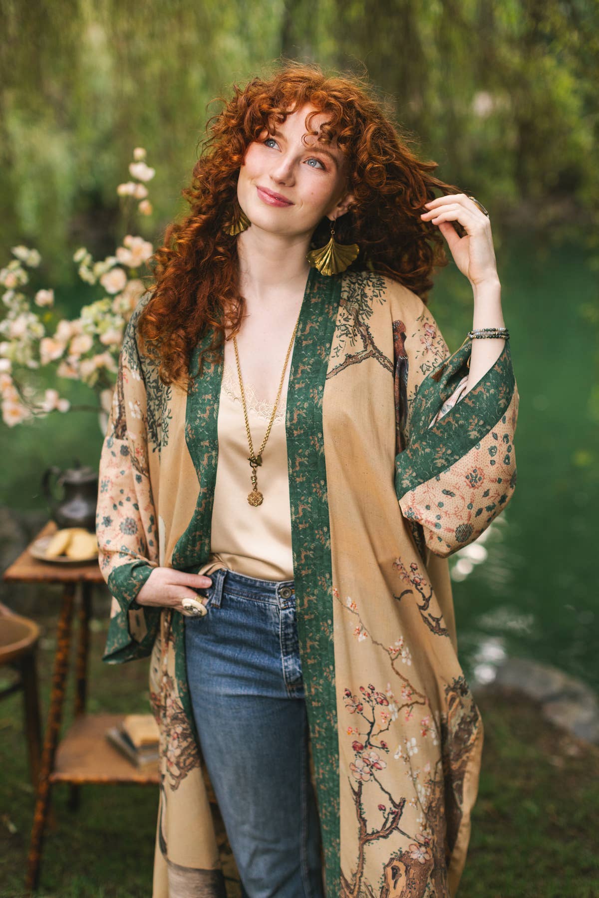 Fable Opera Duster Kimono Robe w/ Deer Moon & Blossom