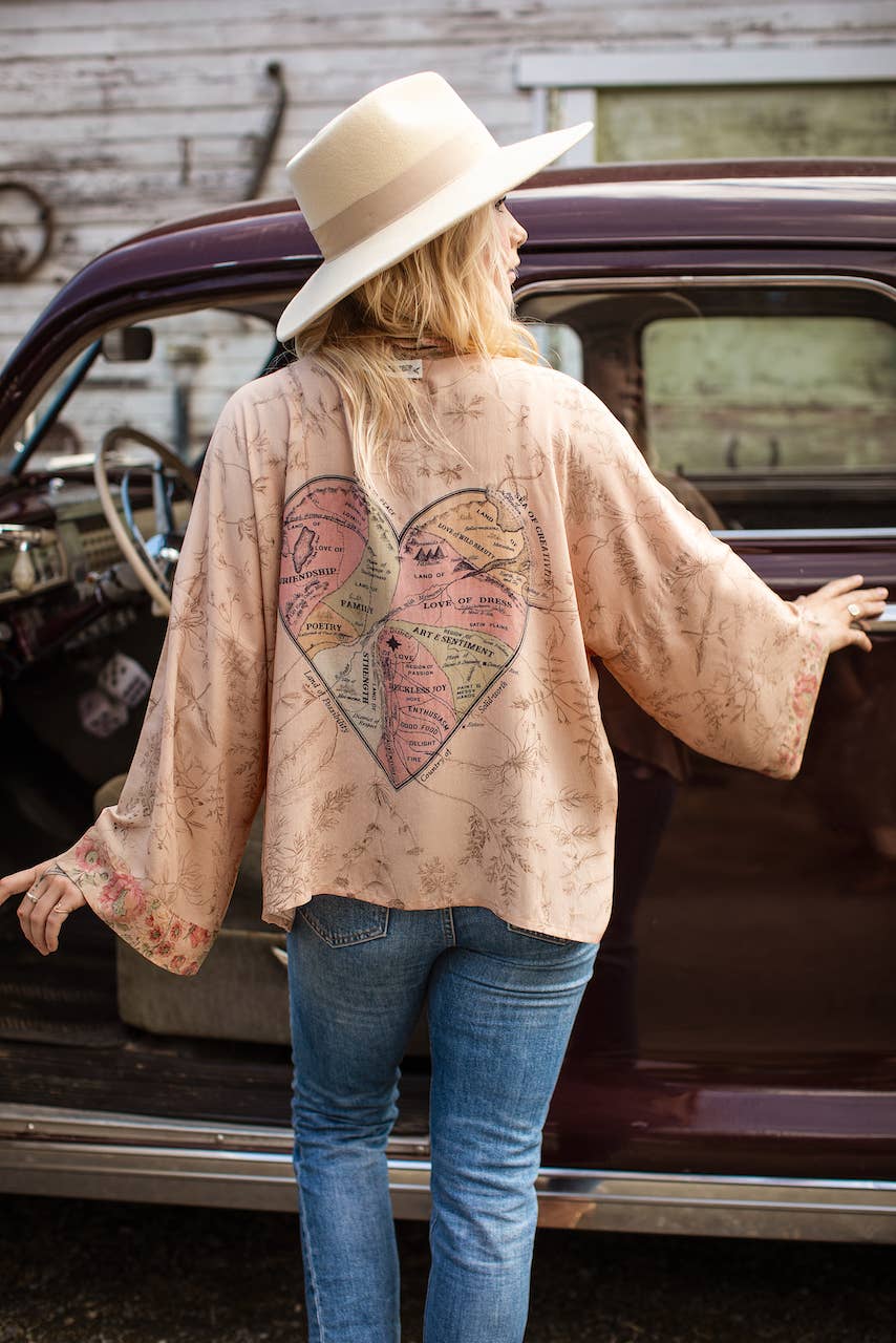 Map of My Heart Cropped Bamboo Kimono Cardigan