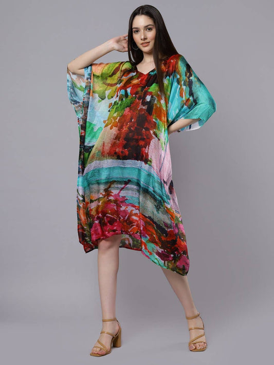 Abstract Long Silk Kaftan