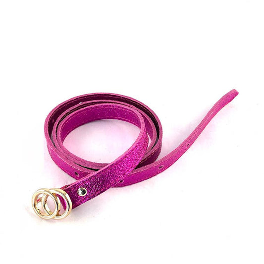 Metallic Leather Skinny Belt