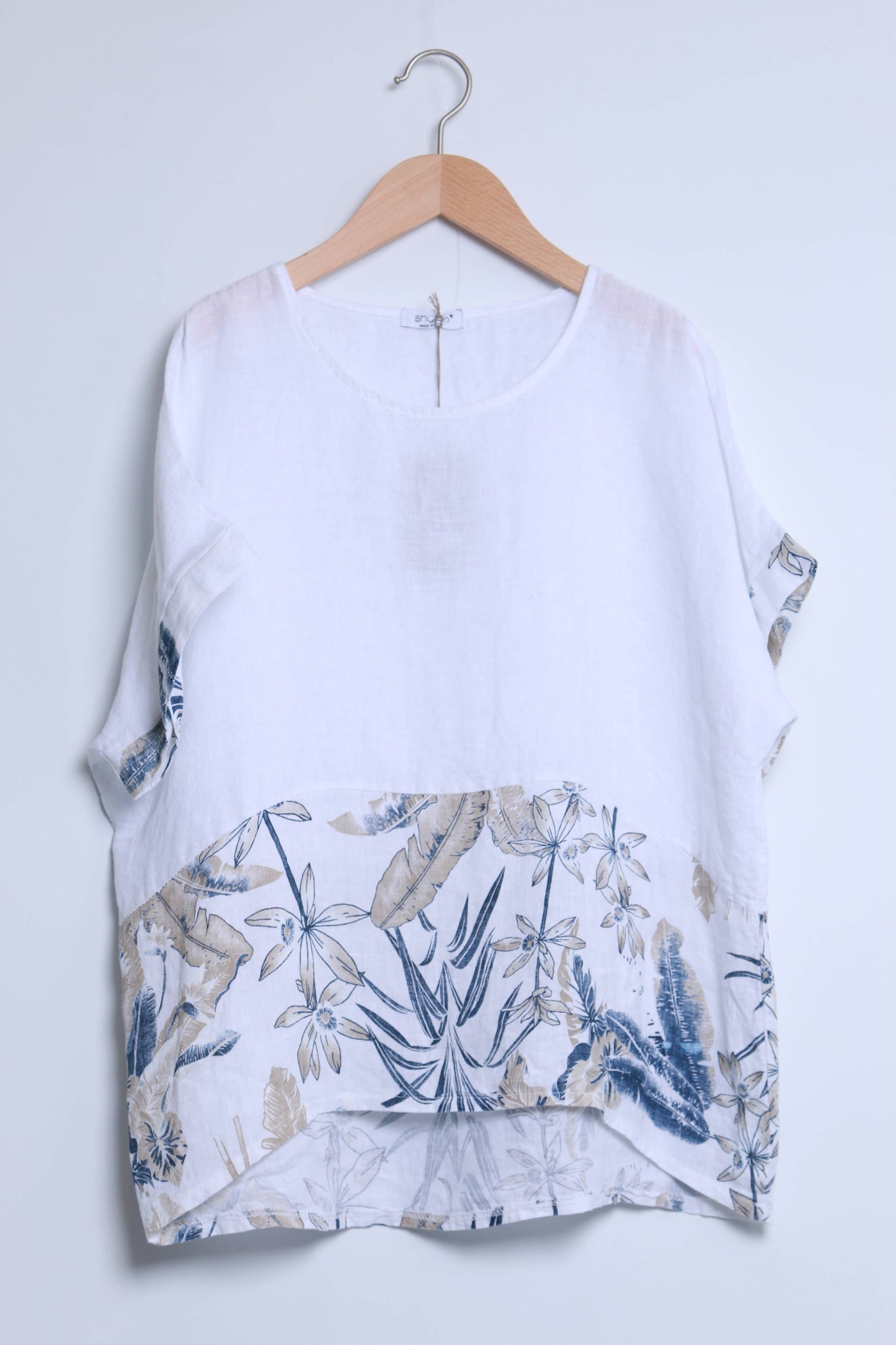 White Linen top with Floral detail- Size M to L
