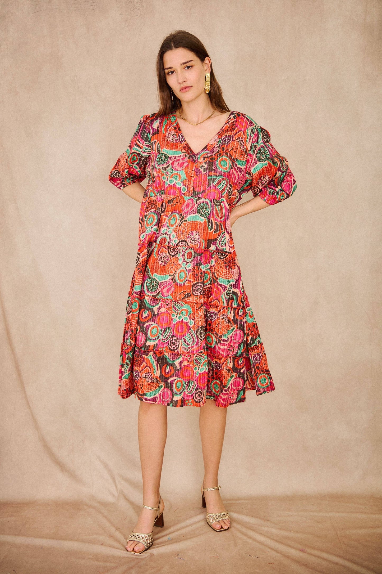 Patterned mid-length cotton dress