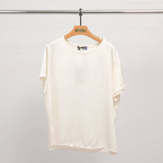 Loose satin viscose T-shirt in Ivory- One size fits 10 to 14