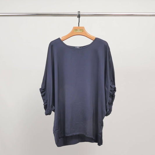 Loose top with gathered sleeves in viscose: Navy Blue- One size S to M