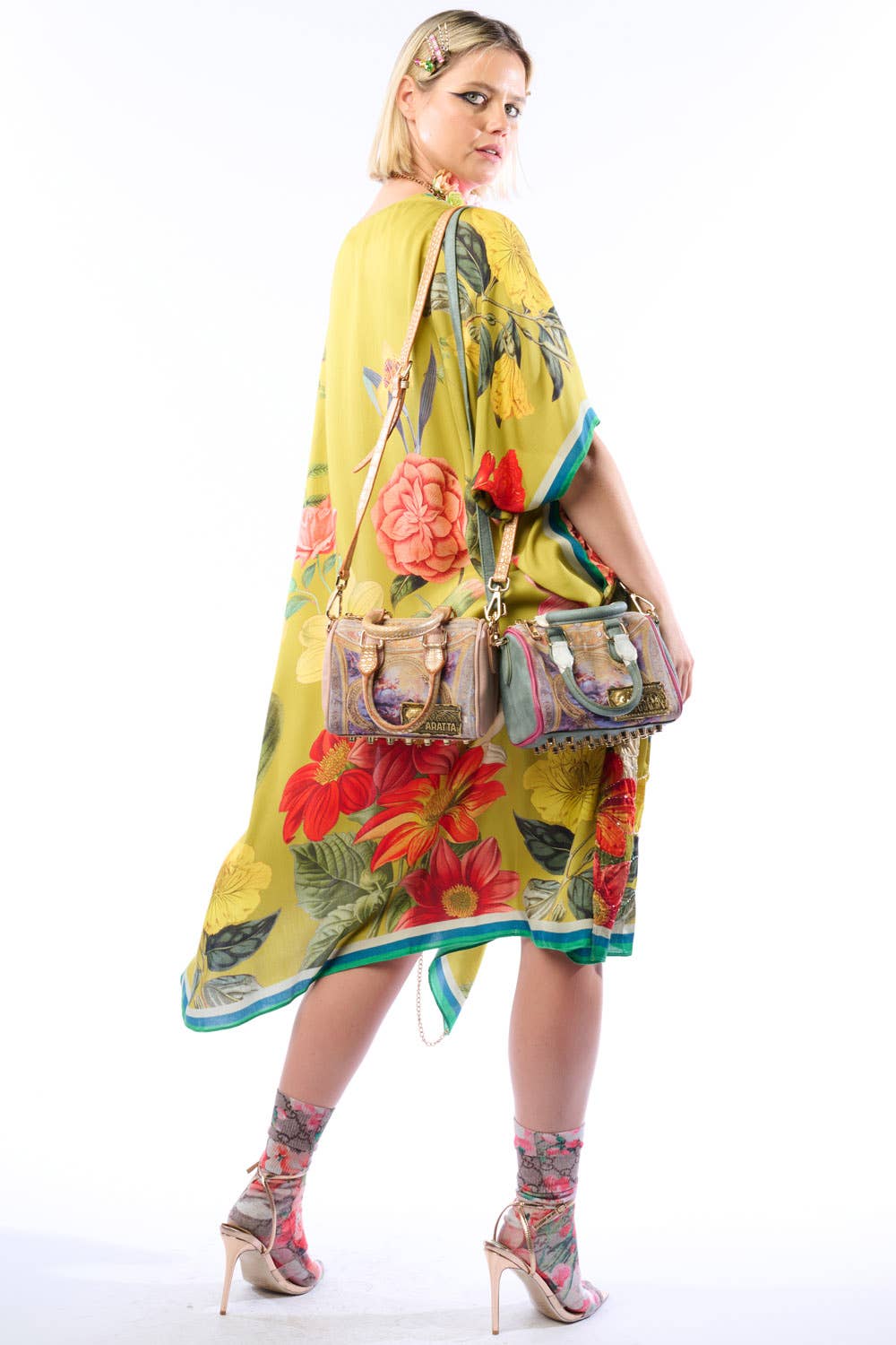 French Riviera Hand-Beaded Kimono / Topper: Olive Floral / One Size
